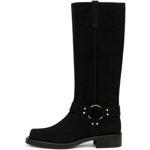 Women's Knee High Boots Slip On Riding Boots With Buckle Sexy Squared Toe